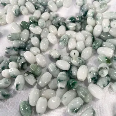 Natural Jade Ice Floating Flower Rice Beads Green White