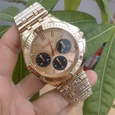 Square Watch with Gold Dial & Silver Band for Men