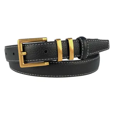 Women Litchi Belt Black Cowhide 2.3cm
