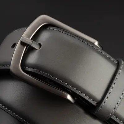 Men's Black Leather Belt with Silver Pin Buckle
