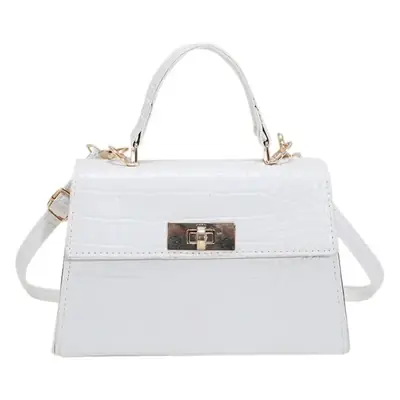 White Textured Shoulder Bag with Rotating Lock for Women