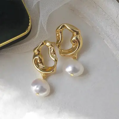 European & American Style Pearl Brass Earrings for Women