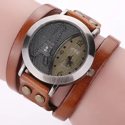 Women's Black Dial Quartz Watch with White Strap