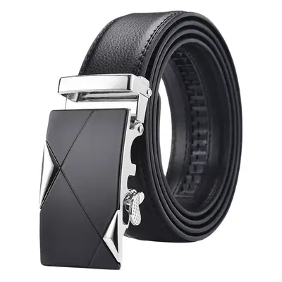 Men's Black Leather Belt with Gold Buckle