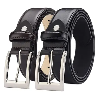 Men's Black Leather Belt with Silver Buckle Wholesale