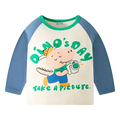 Be Top Korean Boys Cotton T-Shirt Grey Green Cartoon Pattern
