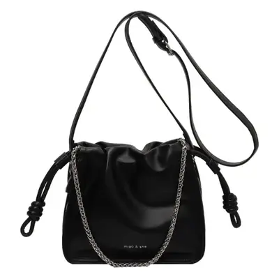 Women's Black Pleated Shoulder Bag with Chain Strap