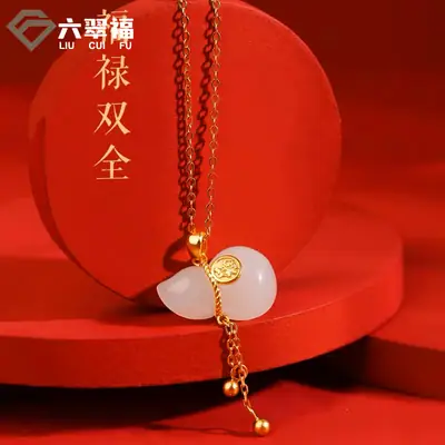 Genuine S925 Silver Jade Necklace Pendant White Gourd for Men Women