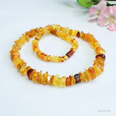Honey Amber Multi-Gemstone Necklace with Blood Pearl