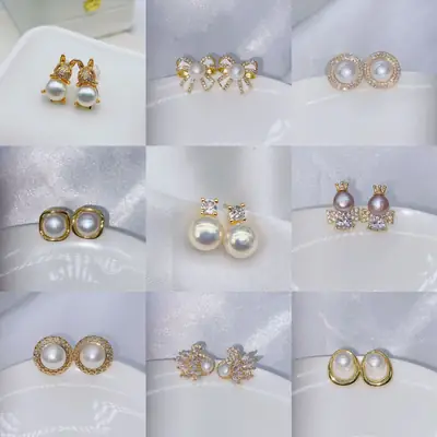 S925 Gold Plated Pearl Bow Earrings for Women