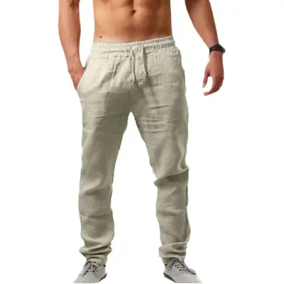 Men's Grey Casual Hip-hop Trousers Summer Linen Loose Fit