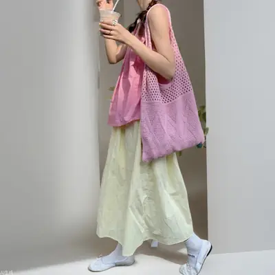 Hollow Knitted Wool Shoulder Bag Purple