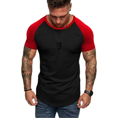 Men Slim Fit Red Black Short Sleeve T-Shirt