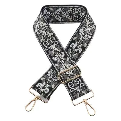 Black Floral Crossbody Bag with Gold Buckle
