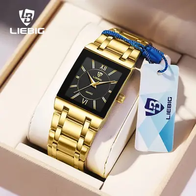 Liebig Gold Square Watch for Women Men Waterproof Elegant Quartz