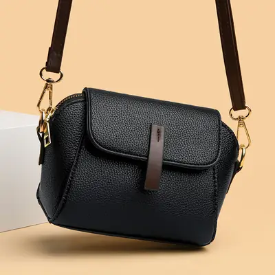 Black Leather Crossbody Bag for Women 2026