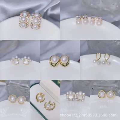 Natural Gray Pearl Earrings with Zircon & Multi Beads