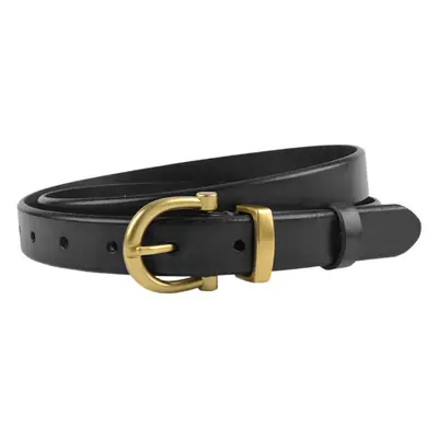 Women's Black Leather Belt with Gold Buckle