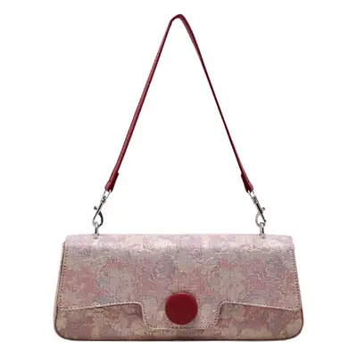Women Embroidered Jacquard Shoulder Bag Red Strap