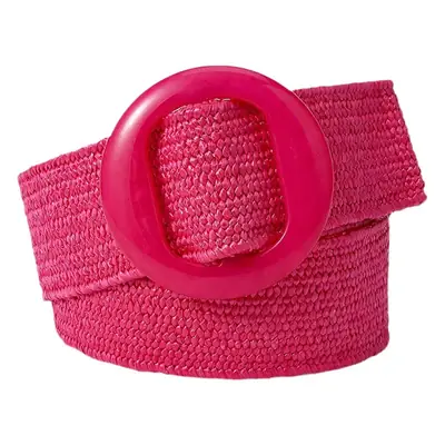 Pink Straw Round Buckle Belt for Women