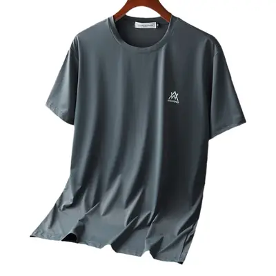Men Ice Silk T-Shirt Black Short Sleeve