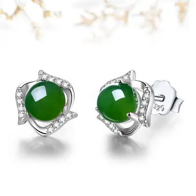 Korean Style Green Jade Earrings for Women