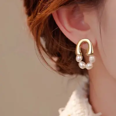 Gold Pearl Cuff Earrings for Women Elegant Fashion