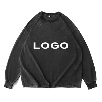 Men 230g Cotton Logo Printed Long Sleeve T-Shirt Brown