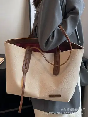 Women's Large Capacity Canvas Tote Bag Beige Brown