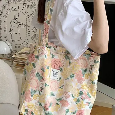 Cotton Floral Shoulder Bag Large Capacity Tote Bag