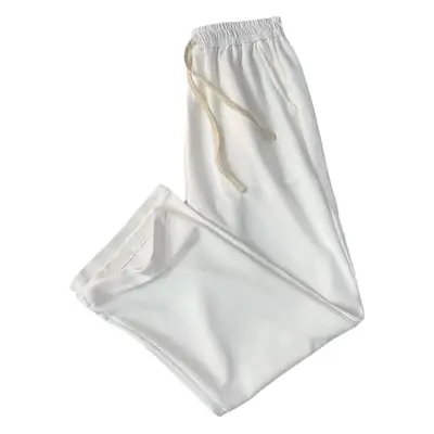 Men's Waffle Pants Black Grey White Loose Straight Spring