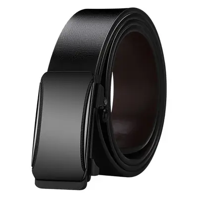 Black Leather Automatic Buckle Belt for Men