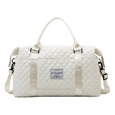 White Quilted Gym Bag Large Capacity Shoulder Boarding Bag