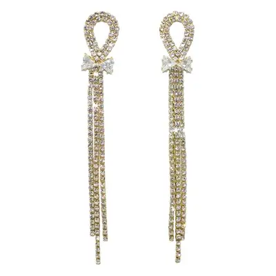Long Diamond Encrusted Tassel Bow Earrings for Women