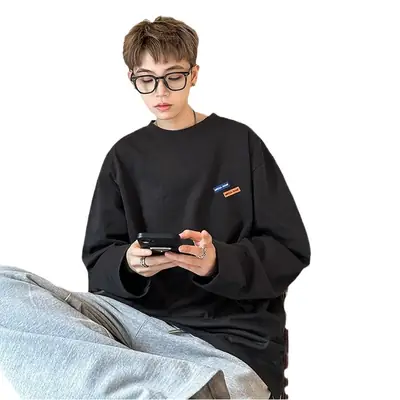 Men White Heavy Long Sleeve T-Shirt Oversize Spring Autumn