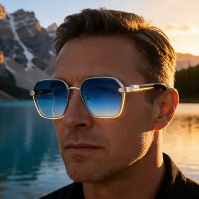 Vintage Men's Blue Sunglasses with Black Frames