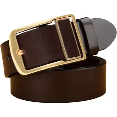 2023 New Men's Gold Pin Buckle Cowhide Belt