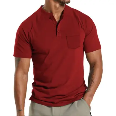 Men's 2025 White Cross-Border T-Shirt Button Collar Short Sleeve