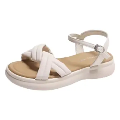Women's Cross Strap Sandals Beige One Buckle