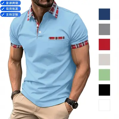Men Red Henry Collar Polo Shirt 2023 Summer
