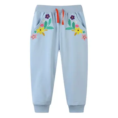 Girls Embroidered Cotton Pants Light Blue 2025