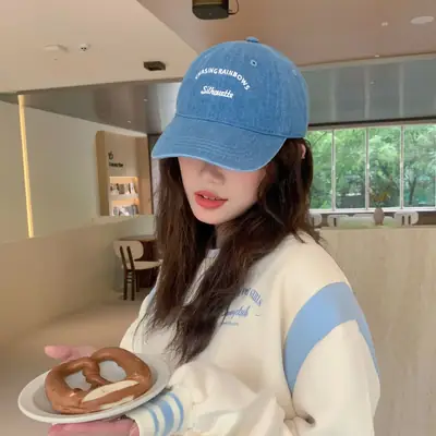 Women's Blue Embroidered Baseball Cap with Retro Letters