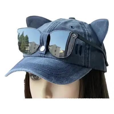 Cat Ears Aviator Sunglasses Cap for Men Women Adjustable Baseball