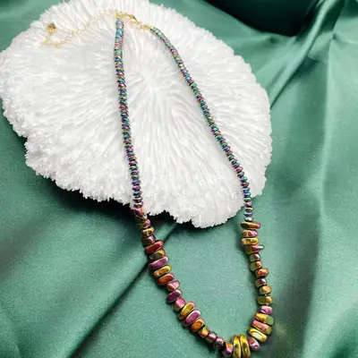Natural Black Gallstone Necklace for Women Colorful Clavicle Chain