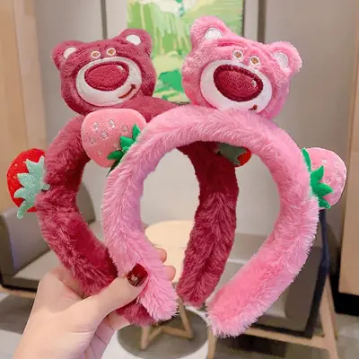 Pink Strawberry Bear Face Wash Headband for Women 2025
