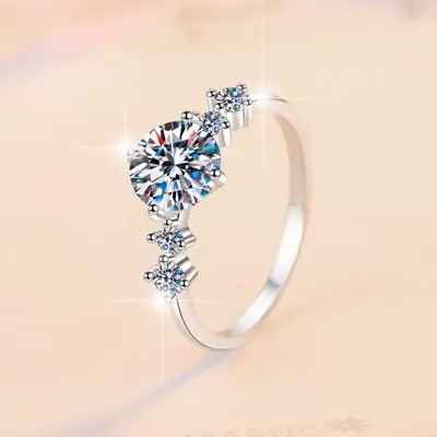 Moissanite Four Claw Ring Women Sterling Silver
