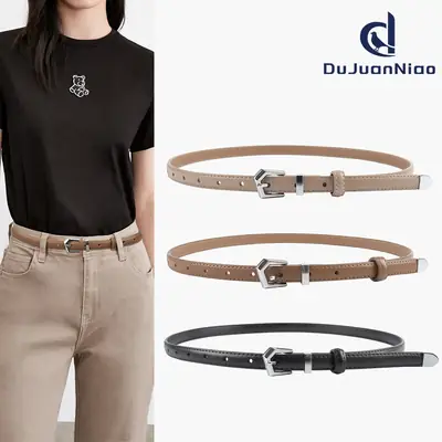 Women's Green Genuine Leather Belt with Adjustable Buckle