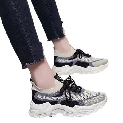 Women Fly Woven Breathable Summer Shoes Black White