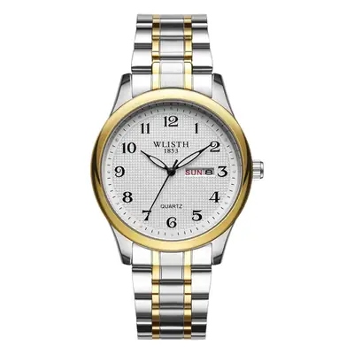 Men's Double Calendar Waterproof Quartz Watch with Gold & Silver Band