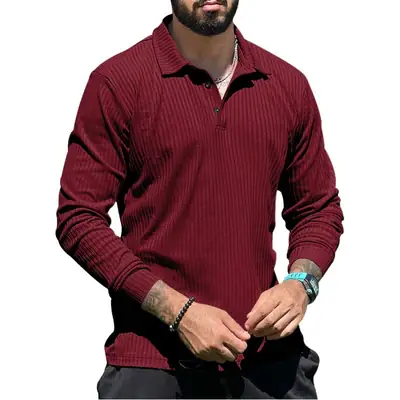 Men's Maroon Long Sleeve Polo Shirt with Anti-Strip Design